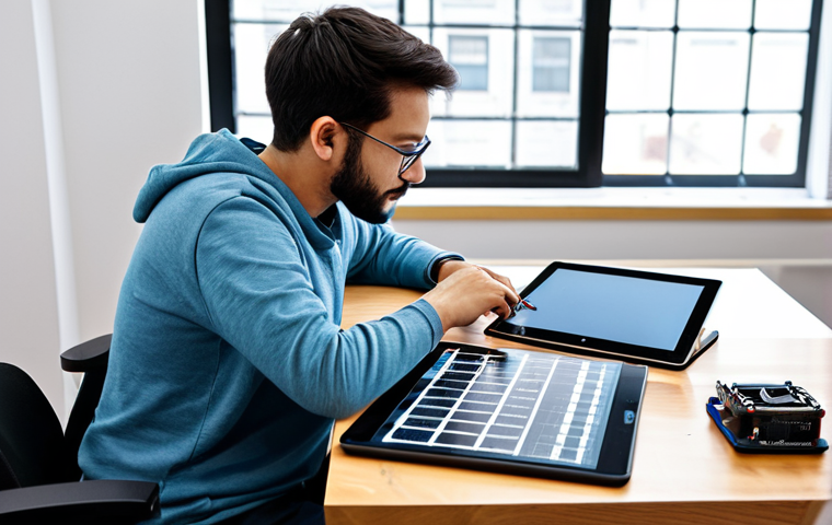 A focused individual, fully clothed in modest, comfortable attire, carefully assembling a small open-source hardware board on a clean, modern desk. On a tablet next to them, a brightly lit, easy-to-follow, step-by-step digital tutorial with clear diagrams is displayed. The scene conveys a sense of achievement and user-friendliness in a well-organized, brightly lit workspace. Safe for work, appropriate content, fully clothed, perfect anatomy, correct proportions, natural pose, well-formed hands, proper finger count, natural body proportions, professional photography, high quality, family-friendly.
