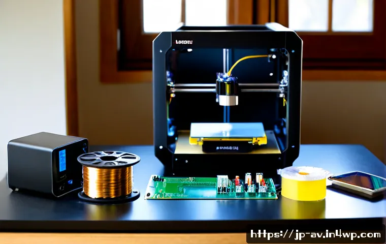 오픈소스 하드웨어와 3D 프린팅의 융합 - Photorealistic close-up of a clean maker workbench where an open-source hardware prototype is being ...